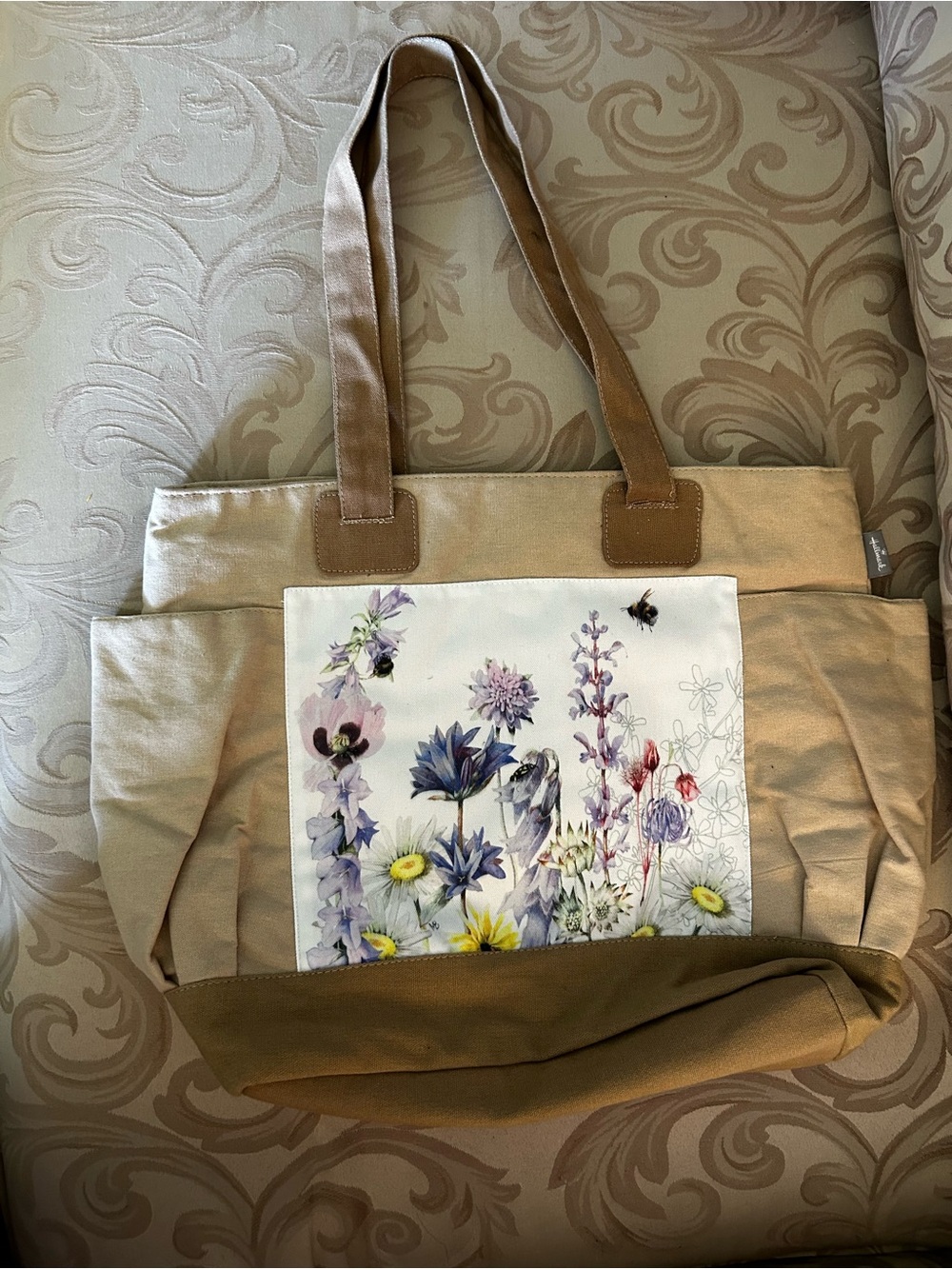 NWT Marjolein Bastin Hallmark Canvas Tote Bag Multicolor Flowers Bee Purse